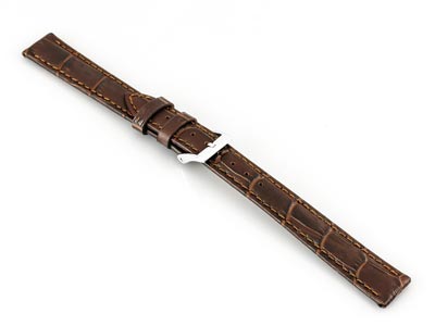 Medium Brown Italian Genuine       Crocodile Watch Strap, 20mm - Standard Image - 2
