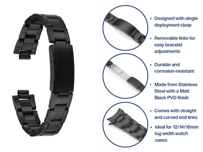 Black Stainless Steel Watch        Bracelet, 18-22mm - Standard Image - 5