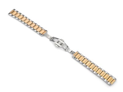 Dual Tone Stainless Steel And Gold Bracelet, Centre Clasp, 18mm - Standard Image - 4