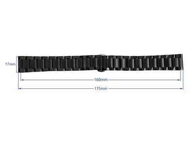 Black Stainless Steel Watch        Bracelet, Centre Clasp, 18mm - Standard Image - 3