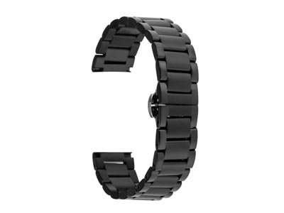 Black Stainless Steel Watch        Bracelet, Centre Clasp, 20mm - Standard Image - 1