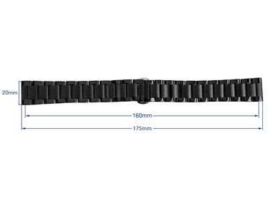 Black Stainless Steel Watch        Bracelet, Centre Clasp, 20mm - Standard Image - 3
