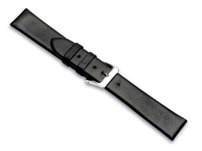 Black Genuine Calf Leather Watch   Strap, 12mm - Standard Image - 2