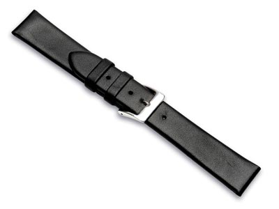 Black Genuine Calf Leather Watch   Strap, 16mm - Standard Image - 2