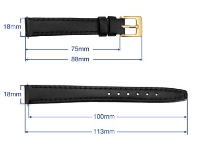 Black Genuine Calf Leather Watch   Strap, 18mm - Standard Image - 3