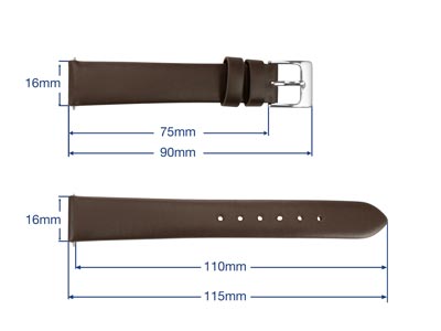 Brown Genuine Calf Leather Watch   Strap, 16mm - Standard Image - 3