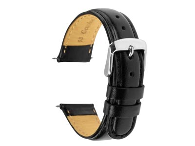 Black Padded Calf Watch Strap 18mm Genuine Leather - Standard Image - 1