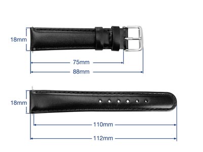 Black Genuine Calf Leather Padded  Watch Strap, 18mm - Standard Image - 3