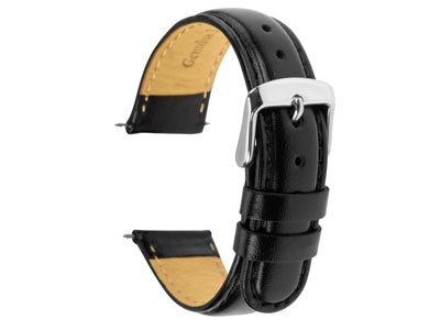 Black Padded Calf Watch Strap 20mm Genuine Leather