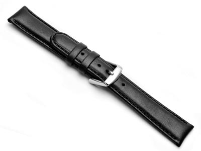Black Genuine Calf Leather Padded  Watch Strap, 20mm - Standard Image - 2
