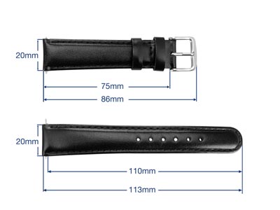 Black Genuine Calf Leather Padded  Watch Strap, 20mm - Standard Image - 3