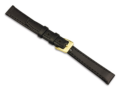 Black Calf Stitched Watch Strap    16mm Genuine Leather - Standard Image - 1