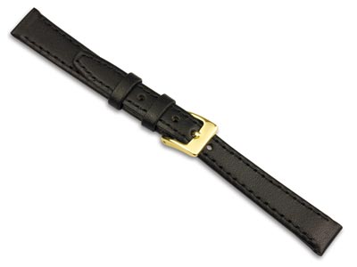 Black Stitched Genuine Calf Leather Watch Strap, 18mm - Standard Image - 2
