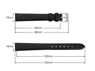 Black Stitched Genuine Calf Leather Watch Strap, 18mm - Standard Image - 3