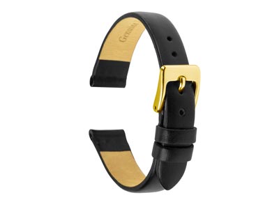 Black Stitched Genuine Calf Leather Watch Strap, 20mm - Standard Image - 1