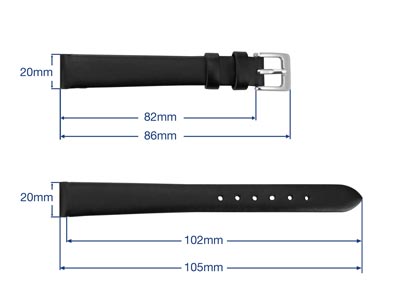 Black Stitched Genuine Calf Leather Watch Strap, 20mm - Standard Image - 3