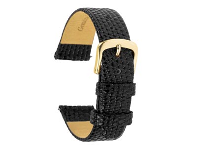 Black Lizard Grain Watch Strap 12mm Genuine Leather