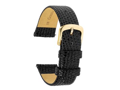 Black Lizard Grain Watch Strap 18mm Genuine Leather