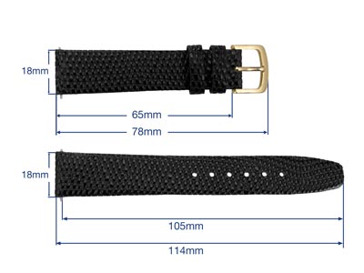 Black Genuine Calf Leather, Lizard Grain Watch Strap, 18mm - Standard Image - 3