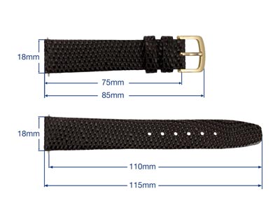Brown Genuine Calf Leather, Lizard Grain Watch Strap, 18mm - Standard Image - 3