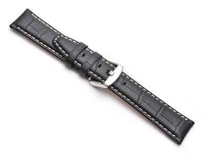 Black Super Croc Grain Watch Strap Nubuck Lining 22mm Genuine Leather - Standard Image - 1