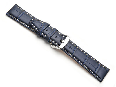 Blue Super Croc Grain Watch Strap  Nubuck Lining 22mm Genuine Leather - Standard Image - 1
