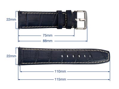 Blue Genuine Calf Leather,         Alligator Grain Watch Strap, 22mm - Standard Image - 3