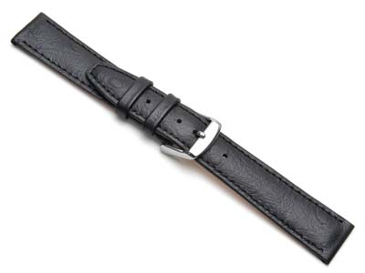 Black Calf Ostrich Grain Watch     Strap 14mm Genuine Leather - Standard Image - 1