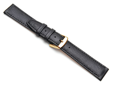 Black Calf Ostrich Grain Watch     Strap 20mm Genuine Leather - Standard Image - 1