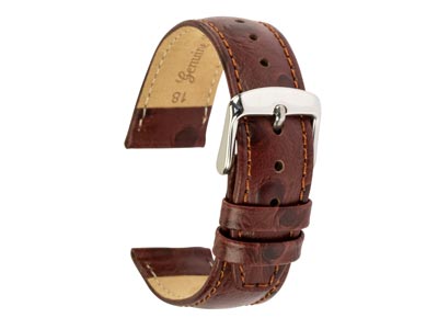 Brown Calf Ostrich Grain Watch     Strap 18mm Genuine Leather