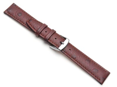Brown Genuine Calf Leather, Ostrich Grain Watch Strap, 18mm - Standard Image - 2