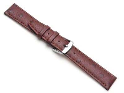 Brown Calf Ostrich Grain Watch     Strap 18mm Genuine Leather - Standard Image - 2