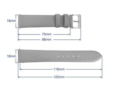 Grey Genuine Calf Leather Watch    Strap, 18mm - Standard Image - 3