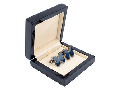 Wooden Cufflink Box, Black Colour - Standard Image - 1