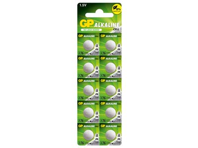 GP Batteries, Alkaline              Cell Battery, A76 LR44, Strip Of 10