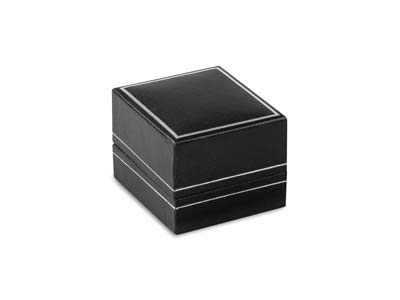 Black Leatherette Ring Box Silver  Line - Standard Image - 2