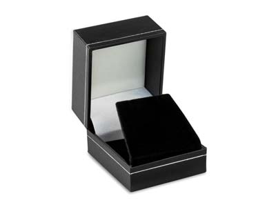 Black Leatherette Stud Earrings Box Silver Line - Standard Image - 1