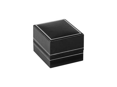 Black Leatherette Stud Earrings Box Silver Line - Standard Image - 2