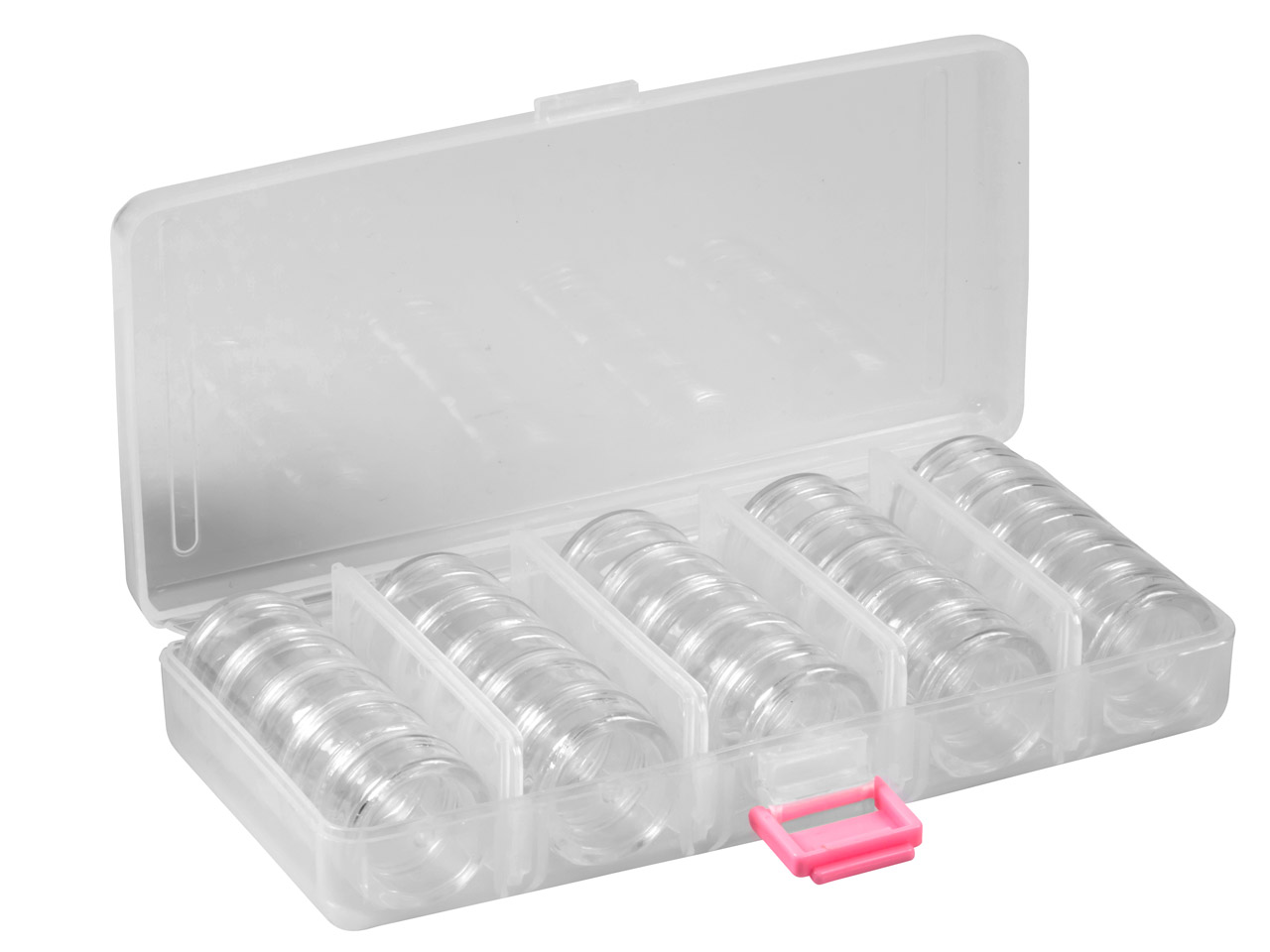 Set Of 25 Bead Storage Stack Jars In A Clear Box