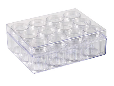 Clear Bead Storage Jar Set, 12 Large Jars In A Clear Box