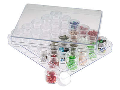 Clear Bead Storage Jar Set, 30 Mini Jars In A Clear Box