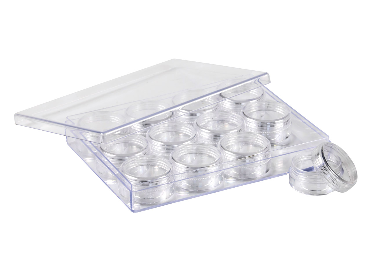 Clear Bead Storage Jar Set, 12 Medium Jars In A Clear Box