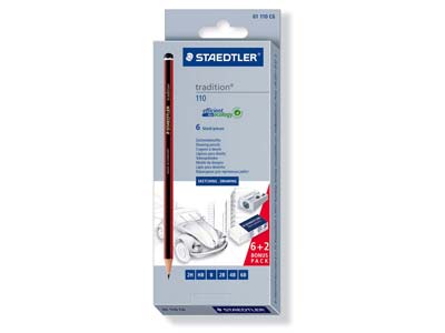 Staedtler Standard Pencil Set With Eraser And Sharpener, Box Of 6     Degrees 2h To 6b