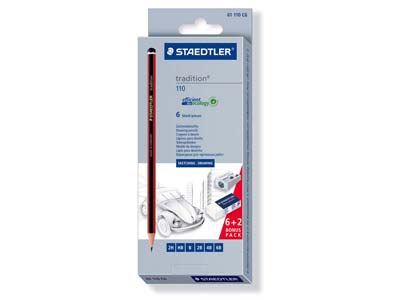 Staedtler Standard Pencil Set With Eraser And Sharpener, Box Of 6     Degrees 2h To 6b - Standard Image - 1