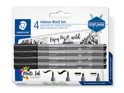 Staedtler Pigment Arts, Set Of 4   Intense Black Pens With Assorted   Nibs