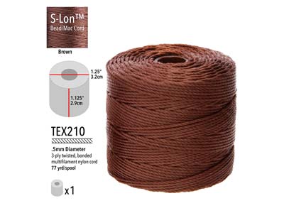 Beadsmith S-lon Bead Cord Brown Tex 210, Gauge #18 70m - Standard Image - 3