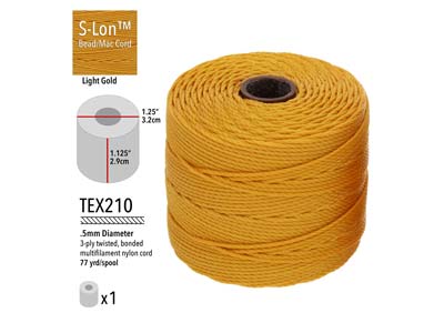 Beadsmith S-lon Bead Cord Light    Gold Tex 210 Gauge #18 70m - Standard Image - 3