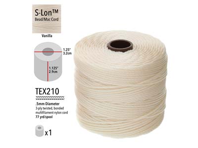 Beadsmith S-lon Bead Cord Vanilla  Tex 210 Gauge #18 70m - Standard Image - 3