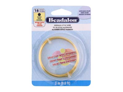 Beadalon German Style Wire, Round,  Satin Gold Colour, 18 Gauge, 1.02mm X 3m - Standard Image - 1