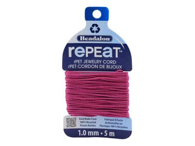 Beadalon rePEaT 100% Recycled      Braided Cord, 8 Strand, 1mm X 5m,  Fucshia - Standard Image - 1